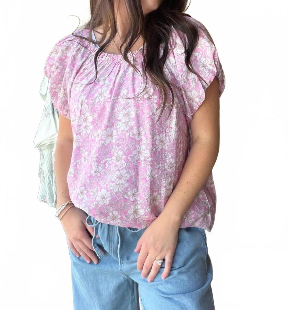 NEW UMGEE women's floral puff sleeve top in pink